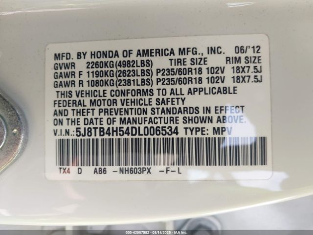 2013 ACURA RDX 5J8TB4H54DL006534 Photo 8