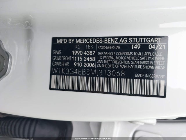 W1K3G4EB8MJ313068 Mercedes-Benz m260