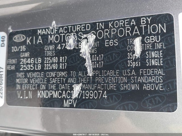 KIA gdi theta ii 2017 KNDPMCAC1H7199074 Image 9