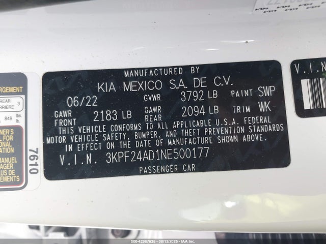KIA mpi nu 2022 3KPF24AD1NE500177 Image 9