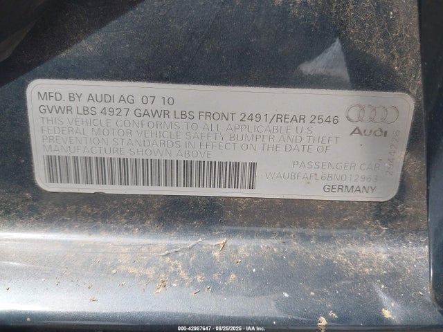 2011 AUDI A4 WAUBFAFL6BN012963 Photo 8