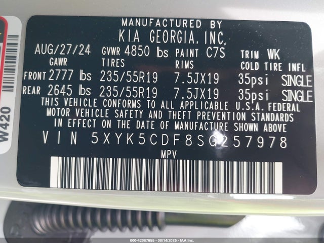 KIA gdi theta iii 2025 5XYK5CDF8SG257978 Image 9