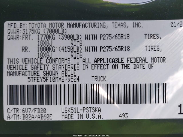 Toyota 3ur-fe 2021 5TFEY5F10MX279524 Image 9