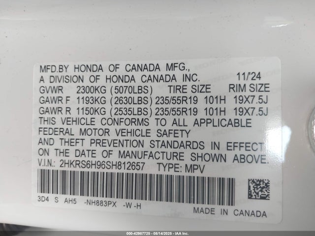 Honda lfc3 2025 2HKRS6H96SH812657 Image 9