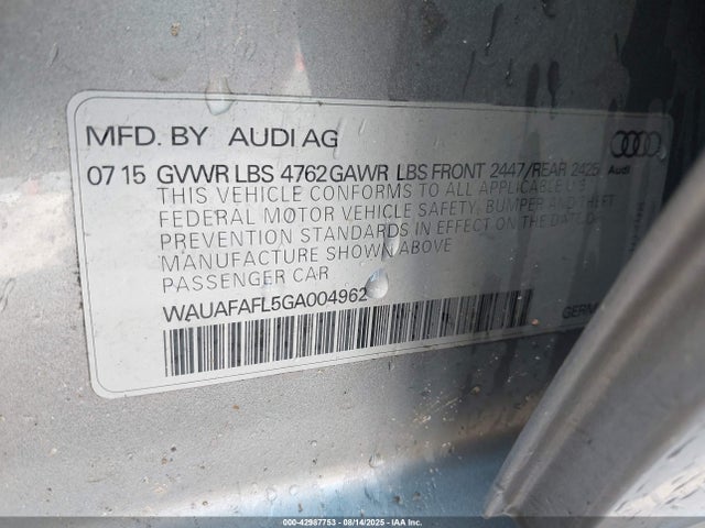 2016 AUDI A4 WAUAFAFL5GA004962 Photo 8