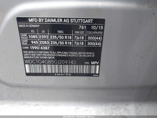 WDCTG4GB5GJ209143 Mercedes-Benz 270