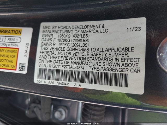 1HGCY1F27RA024874 Honda l15be