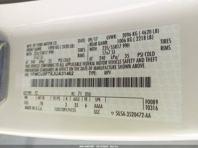 1FMCU0F7XJUA31462 Ford 2.5l i-vct