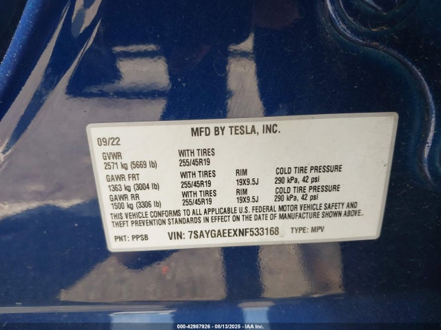 2022 TESLA MODEL Y 7SAYGAEEXNF533168 Photo 8