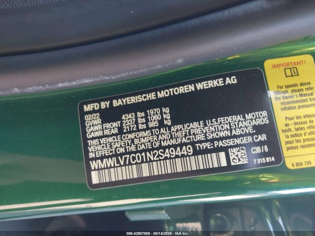 2022 MINI CLUBMAN WMWLV7C01N2S49449 Photo 8