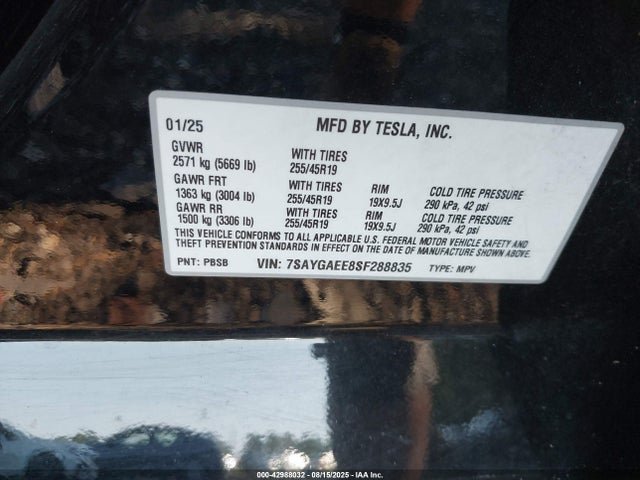 2025 TESLA MODEL Y 7SAYGAEE8SF288835 Photo 8