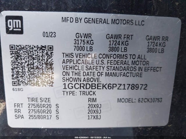 1GCRDBEK6PZ178972 Chevrolet l3b