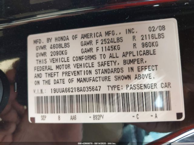 2008 ACURA TL 19UUA66218A035647 Photo 8