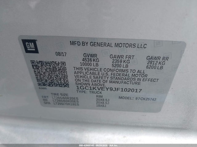 1GC1KVEY9JF102017 Chevrolet l5p - direct injection, duramax, gen 5, var 1