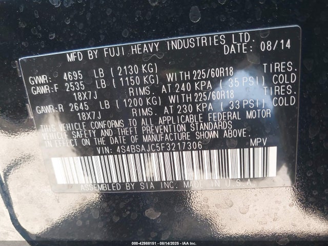 Subaru 2.5l u5 2015 4S4BSAJC5F3217306 Image 9