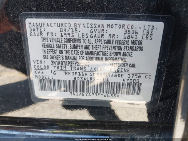 3N1AB7AP3FY265547 Nissan Sentra
