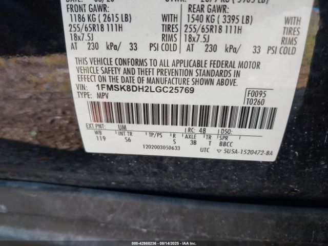 2020 FORD EXPLORER 1FMSK8DH2LGC25769 Photo 8