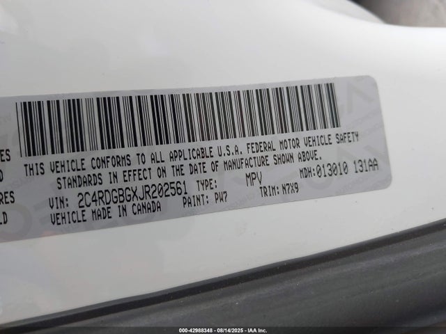 2C4RDGBGXJR202561 Dodge Grand Caravan