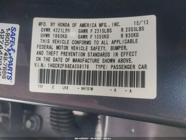 Honda k24w1 2014 1HGCR2F88EA058176 Image 9