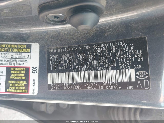Toyota 2zr-fe 2016 2T1BURHE3GC565408 Image 9