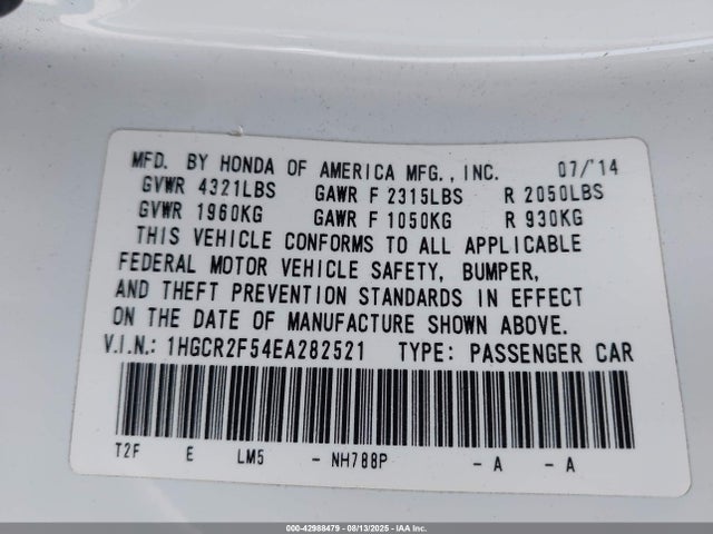 1HGCR2F54EA282521 Honda k24w1