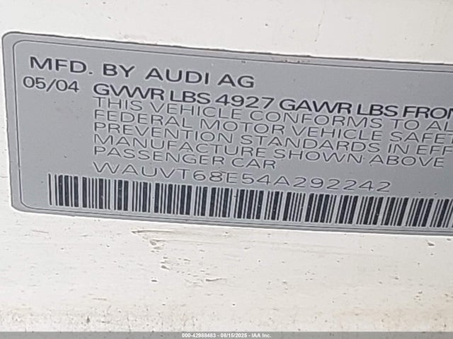 2004 AUDI A4 WAUVT68E54A292242 Photo 8