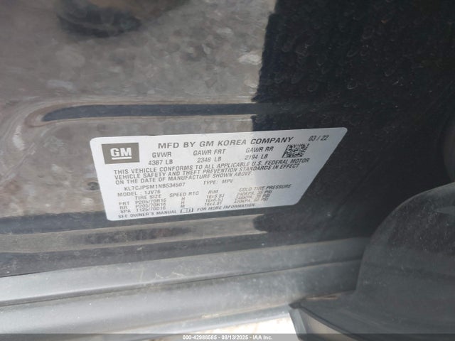 Aukcja sprzedaży 2022 Chevrolet Trax Awd Lt, vin: KL7CJPSM1NB534507, numer aukcji: 42988585