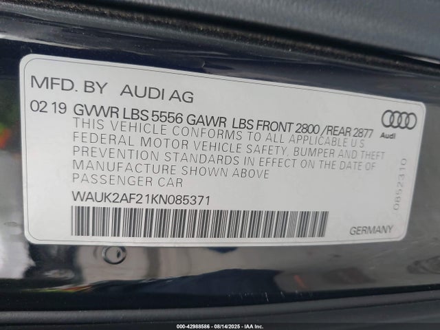 WAUK2AF21KN085371 Audi A6