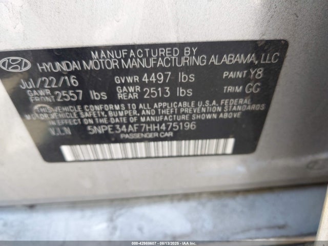 Hyundai Sonata 2017 5NPE34AF7HH475196 Image 9