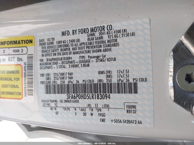 3FA6P0HD5LR183094 Ford 2020