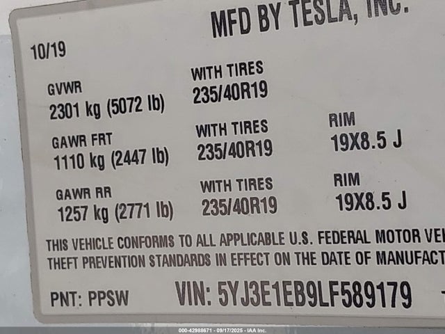 2020 TESLA MODEL 3 5YJ3E1EB9LF589179 Photo 8