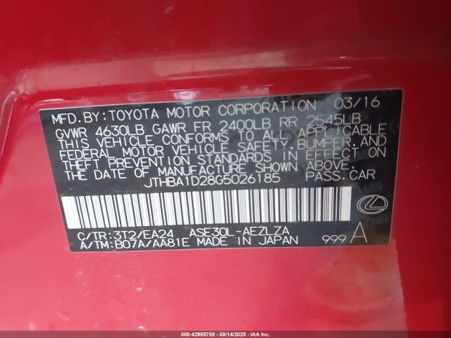 JTHBA1D28G5026185 Lexus 8ar-fts