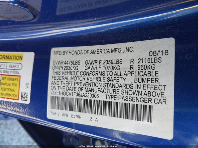 1HGCV1F36JA230306 Honda l15be