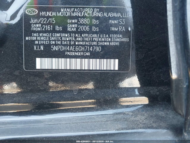 5NPDH4AE6GH714790 Hyundai dohc mpi nu
