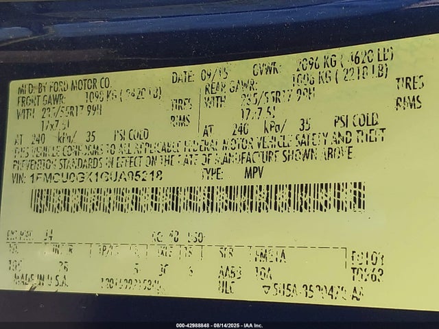 1FMCU0GX1GUA95218 Ford 2016