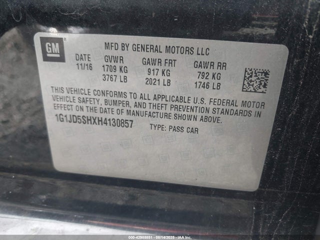 1G1JD5SHXH4130857 Chevrolet luw - mfi, e85 max