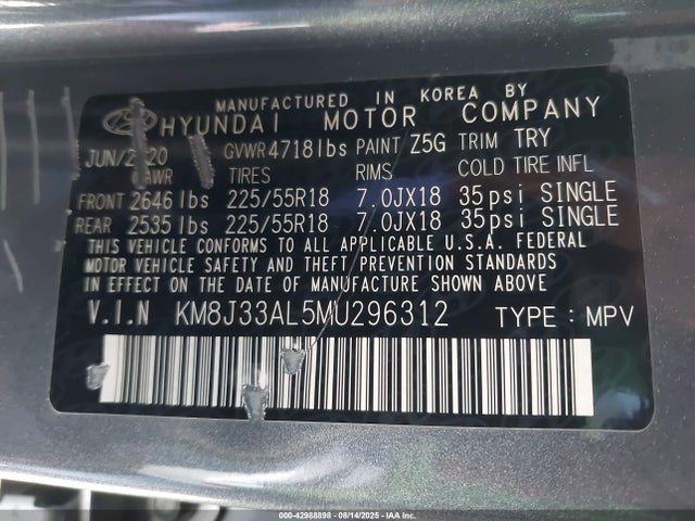 KM8J33AL5MU296312 Hyundai gdi theta ii
