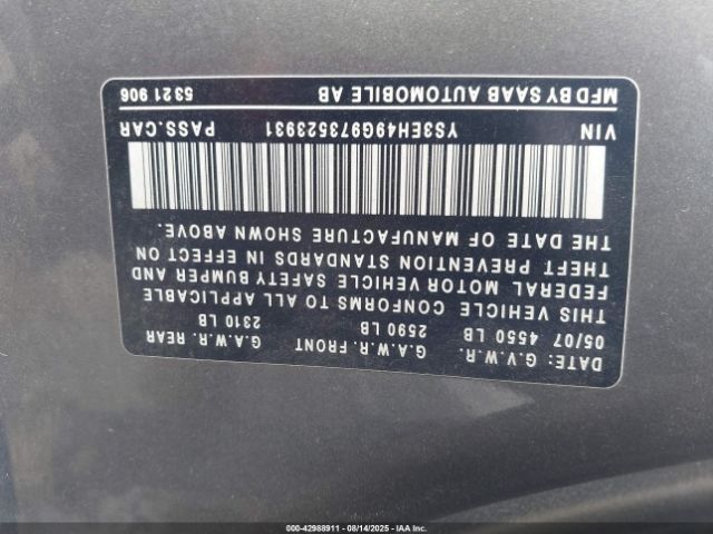 2007 SAAB 9-5 YS3EH49G973523931 Photo 8