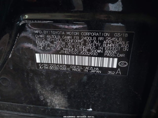 Lexus IS 2018 JTHBZ1D21J5032930 Image 9