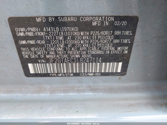 Subaru Crosstrek Premium 2020 JF2GTAEC1L8247114 Image 9