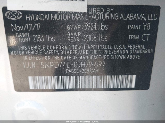 Hyundai mpi nu 2018 5NPD74LF0JH291592 Image 9