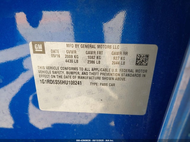 1G1RD6S56HU108241 Chevrolet l3a - di: direct injectio, vvt: variable valve timing, hybrid, gen 1