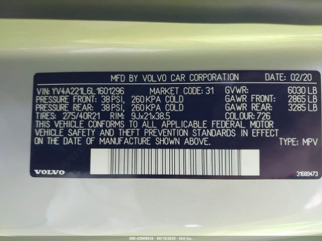 2020 VOLVO XC90 YV4A221L6L1601296 Photo 8