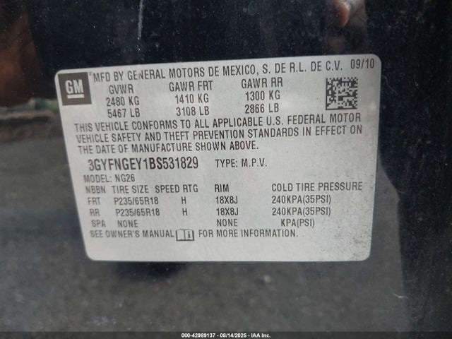 2011 CADILLAC SRX 3GYFNGEY1BS531829 Photo 8