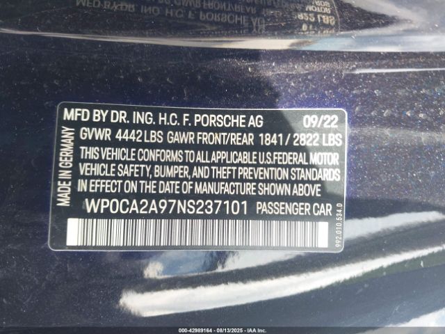 2022 PORSCHE 911 WP0CA2A97NS237101 Photo 8