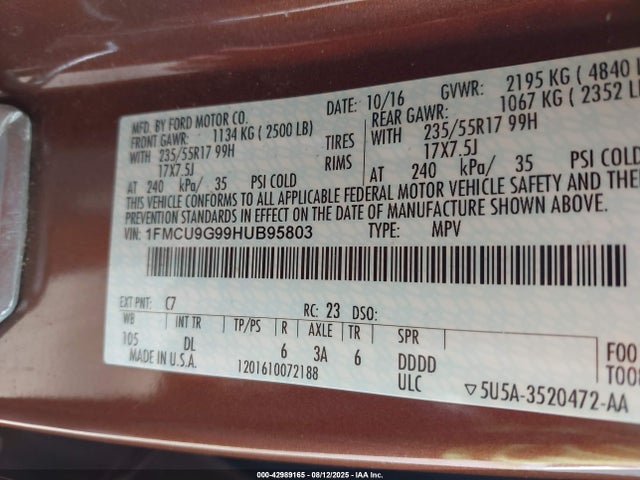 1FMCU9G99HUB95803 Ford 2017