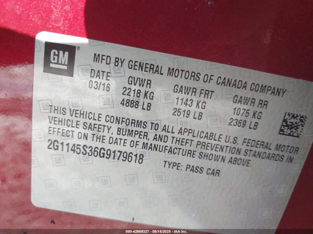 2G1145S36G9179618 Chevrolet lfx - sidi, vvt, e85 max, alum gm