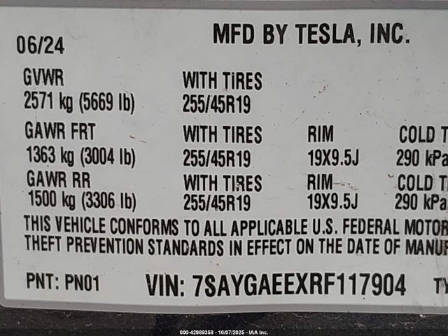 2024 TESLA MODEL Y 7SAYGAEEXRF117904 Photo 8