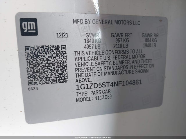 1G1ZD5ST4NF104861 Chevrolet lfv - direct injection, variable valve timing, gen 1 gmna