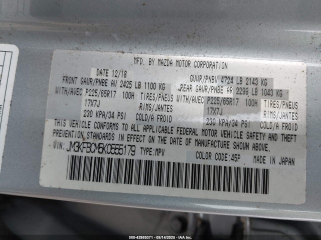 Mazda py cylinder deactivation 2019 JM3KFBCM5K0555179 Image 9